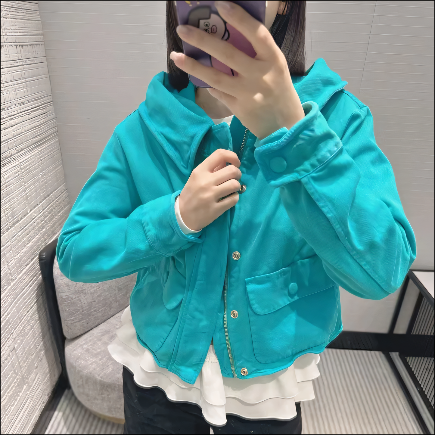 Damen Kurze Gewaschene Jacke Mantel