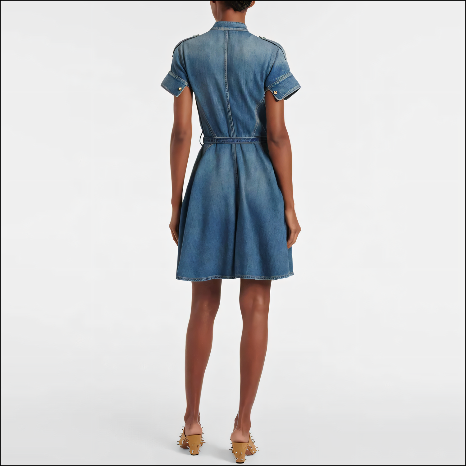 Stilvolles Damen-Kurzarm-Denimkleid mit Gürtel in der Taille