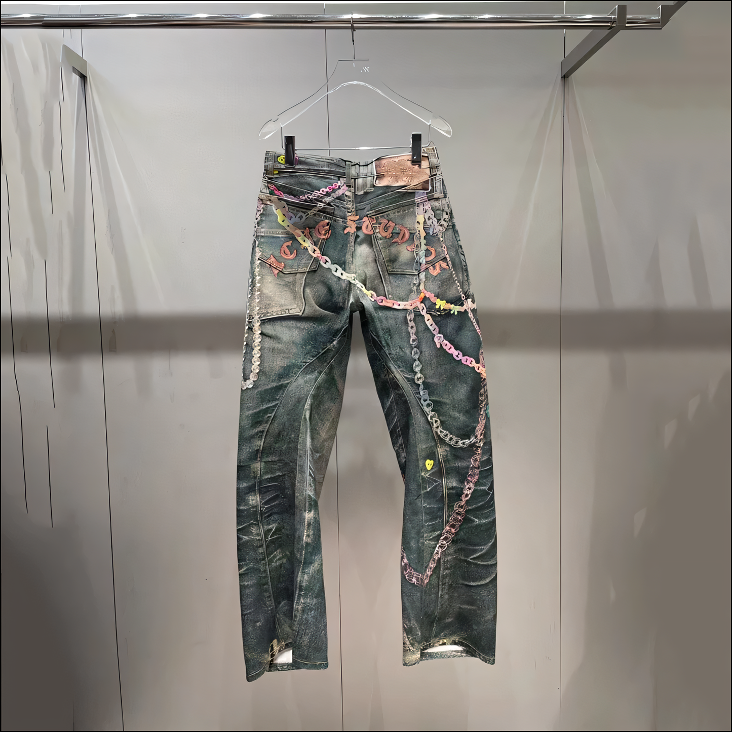 Trendige Damen-Wide-Leg-Jeans mit Kettenmuster