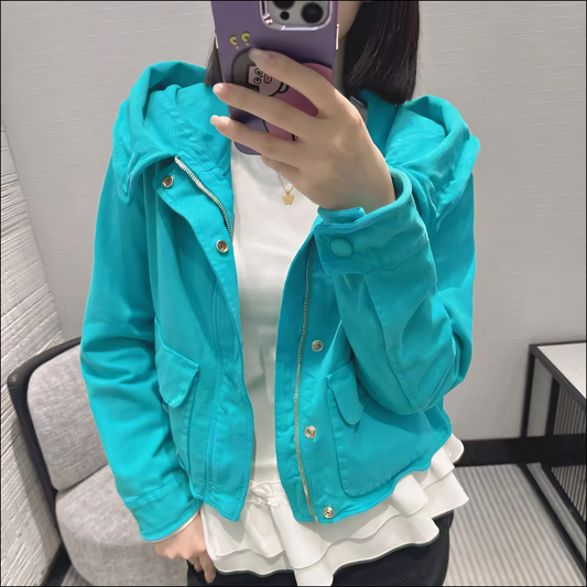 Damen Kurze Gewaschene Jacke Mantel