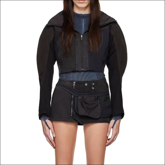 Damen Slim Fit Patchwork Kapuzen Kurzjacke Sets