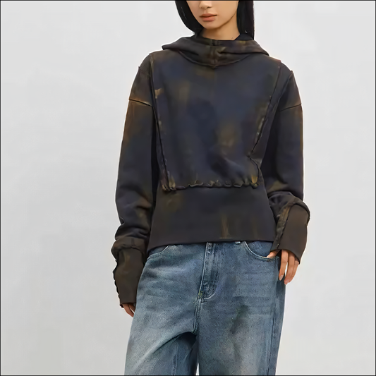 Damen Tie-Dye Patchwork Rollkragen Kapuzenpullover