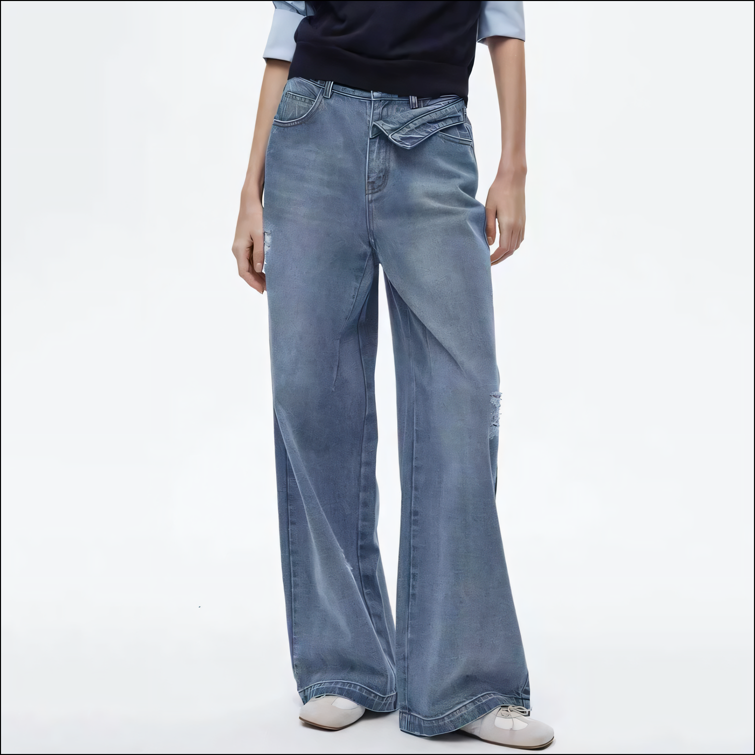 Damen Vintage Jeans mit umgeschlagenem Saum und Rissen