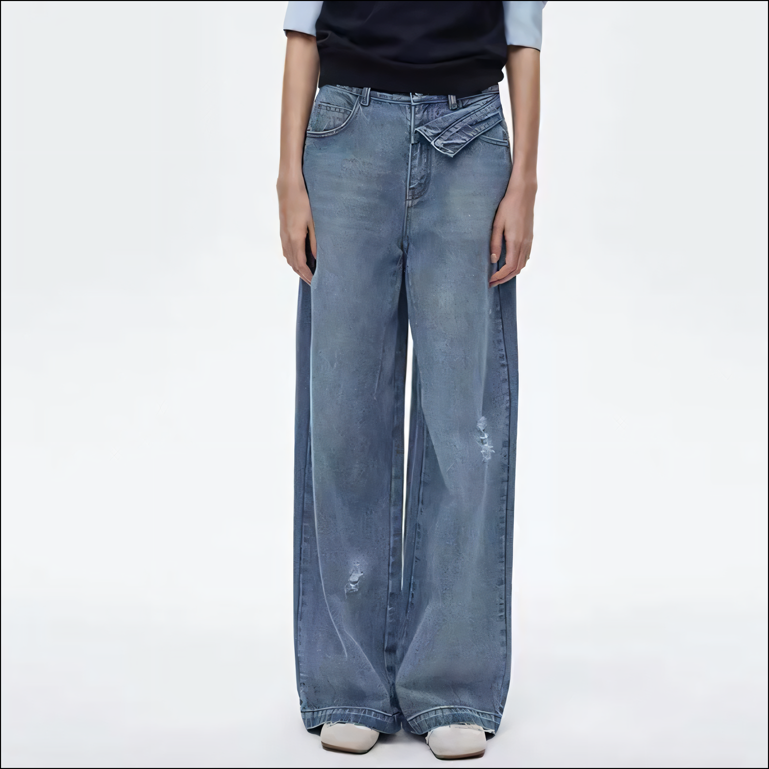 Damen Vintage Jeans mit umgeschlagenem Saum und Rissen