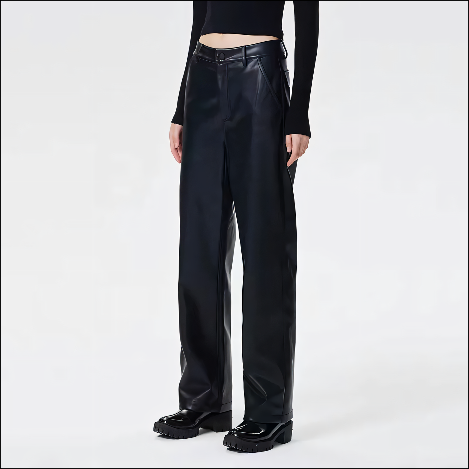 Trendige Damen-Weitbein-PU-Lederhose