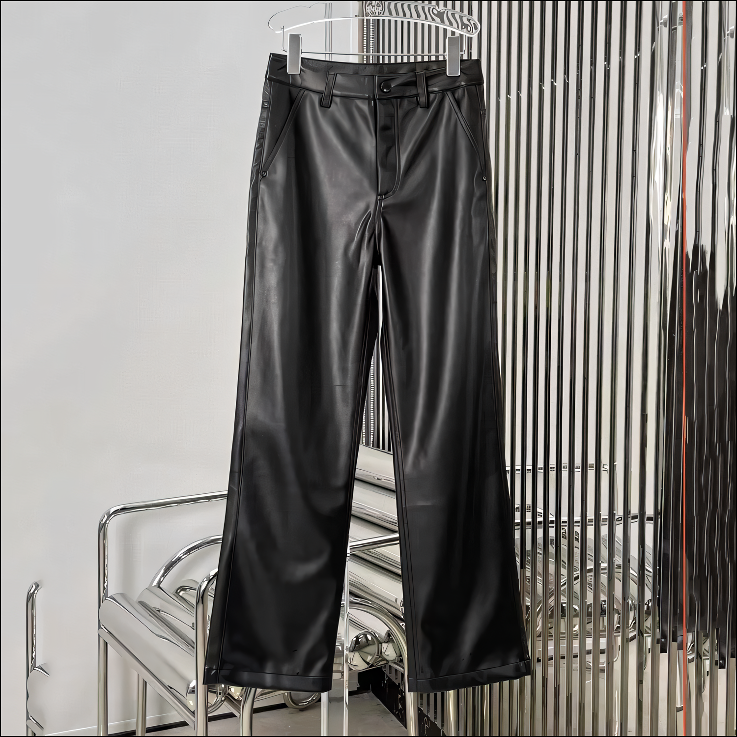 Trendige Damen-Weitbein-PU-Lederhose